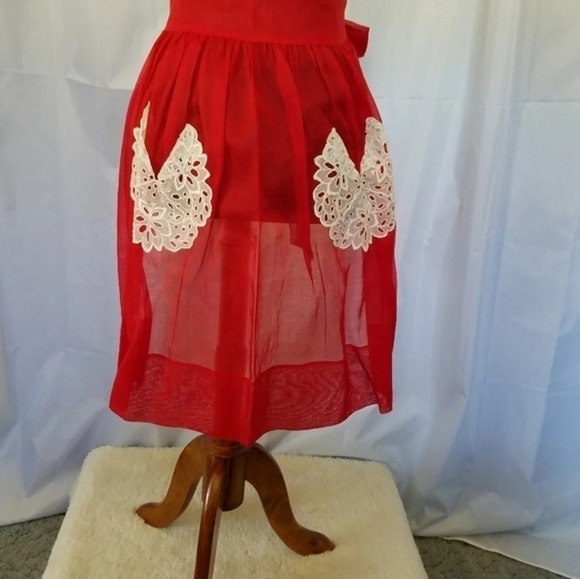 Vintage Red White Apron Pure Holiday‎ Elegance Festive - Picture 1 of 9
